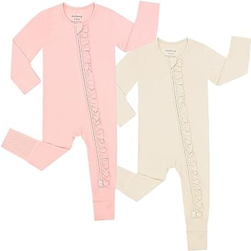 JunNeng Rayon of Bamboo Baby Sleeper with Mittens Cuffts Feet & No-Slip Design, 2 Way Zipper Pjs Sleep'N Play Romper