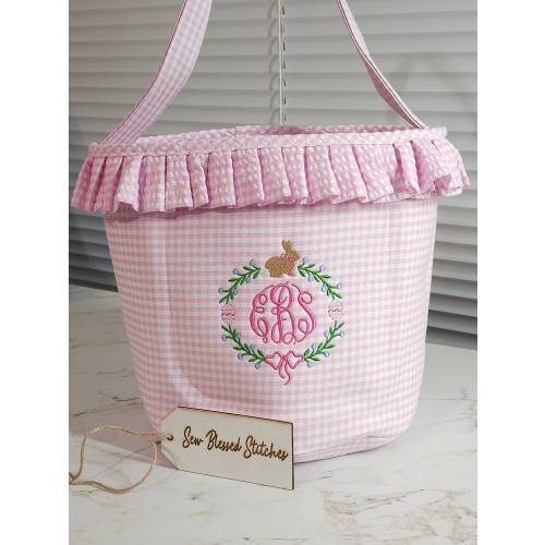 Monogram Easter bucket, Easter basket, personalized, ruffle Easter bucket, girl pink Easter bucket, seersucker bucket