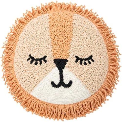 Crane Baby Pillow, Decorative Round Animal Pillow for Nursery and Toddler Rooms, Lion, 12" x 12"