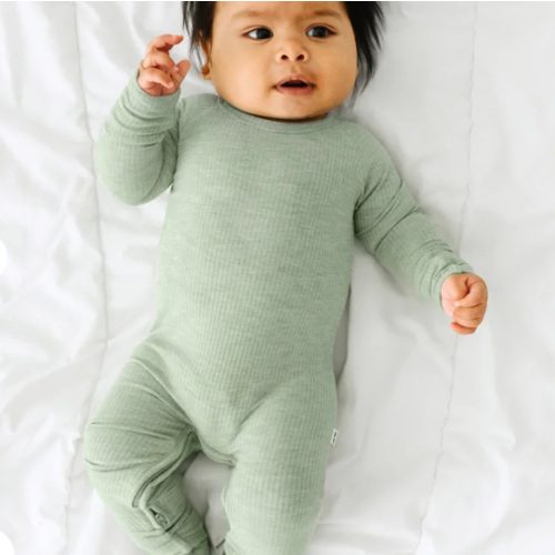 Heather Sage Ribbed Crescent Zippy - Little Sleepies