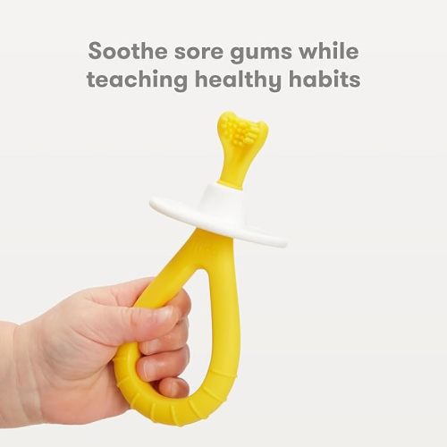 Frida Baby Training Toothbrush for Babies with Soft Silicone Bristles, Yellow - 1 Count (Pack of 1)