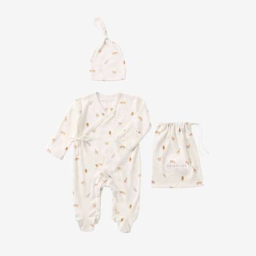 Neutral Safari Print Organic Cotton Pointelle Layette 2 Pc Gift Set