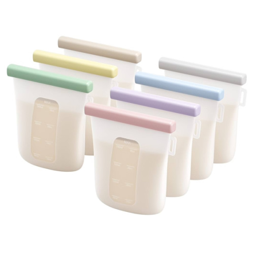Nuliie 7 Pcs Silicone Breastmilk Storage Bags Reusable, 8oz/240ml Double Leak-Proof Breastmilk Freezer Bags, BPA Free Self-Standing Milk Bags for Breastfeeding, Baby Food Pouches