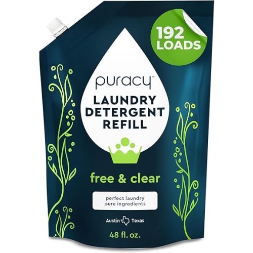 Puracy Laundry Detergent Refill - Enzyme-Powered Liquid Detergent Concentrate, Natural Laundry Detergent Seen on TikTok, Non-Toxic (Free & Clear, 48 fl oz, 192 Loads)
