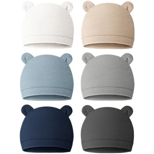 Konssy 6 Pack Baby Newborn Hats Set Bear Ears Beanie Hats Soft for Infant Baby Girls Boys Caps 0-3 Months