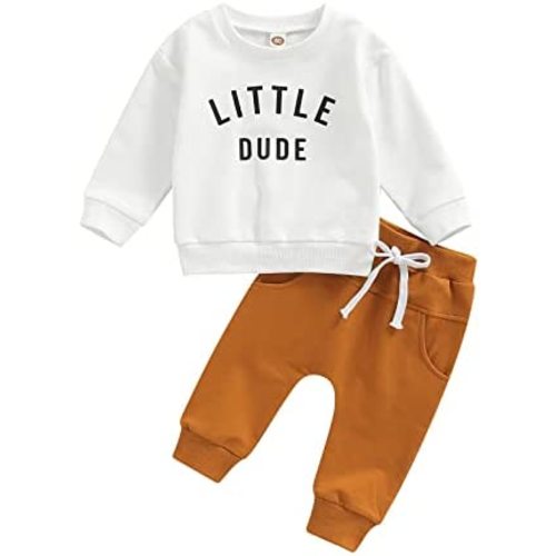 Newborn Baby Boy Fall Clothes Long Sleeve Round Neck Letter Print Sweatshirt Top Long Pants Cute Toddler Winter Outfits