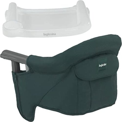 Inglesina Fast Table Hook On High Chair Booster Foldable and Portable Dining Seat with Storage Pocket for Babies and Infants to 36 Months, Dark Green