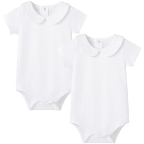White-1 3-6 Months - pureborn Baby Romper Bodysuits 2-Pack Unisex Soft Cotton One-Piece Outfit for Infant Boys Girls 0-24 Months