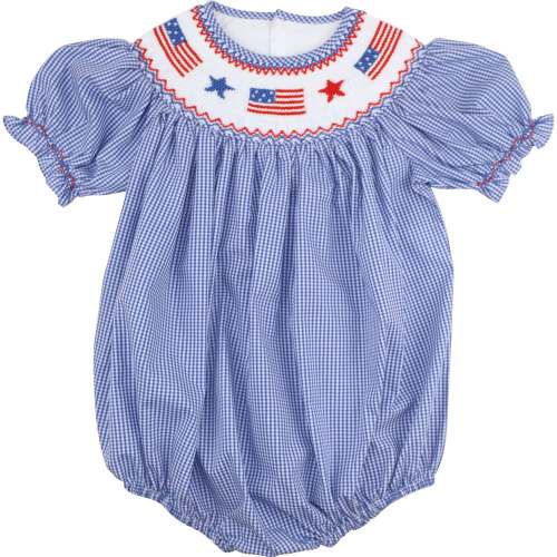 Girl's Navy Gingham Smocked Flag And Star Bubble – Cecil & Lou