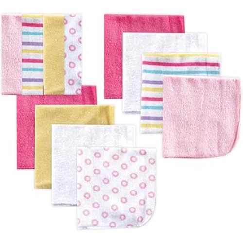 Luvable Friends Unisex Baby Cotton Rich Washcloths, Pink Stripe, One Size