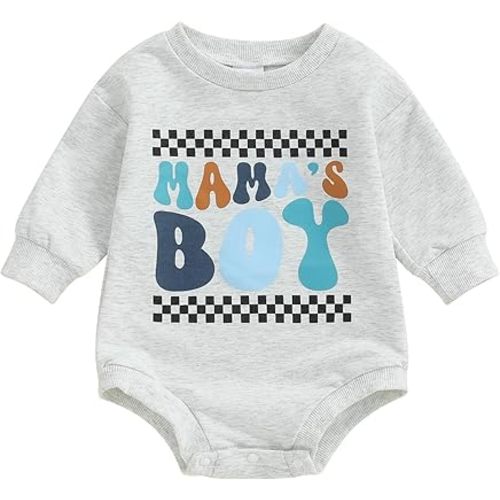 Newborn Infant Baby Boy Fall Outfit Mamas Boy Baby Clothes Long Sleeve Pullover Romper Baby Sweatshirt Oversized