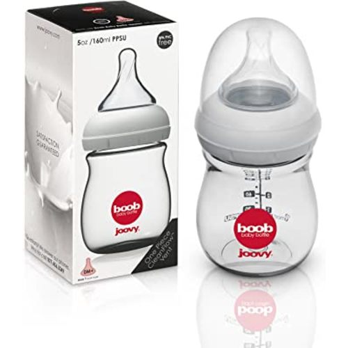Joovy Boob Baby Bottles Made from Durable, Medical-Grade PPSU with CleanFlow Vent Technology to Prevent Nipple Collapse, Negative Pressure, and Colic Symptoms (5oz)