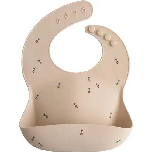 mushie Silicone Baby Bib | Adjustable Fit Waterproof Bibs (Bees)