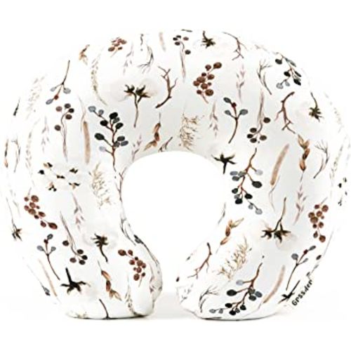 GRSSDER Nursing Pillow Cover Stretchy Minky Removable Nursing Covers for Breastfeeding Pillows, Ultra Soft Comfortable Slipcover for Baby Boy and Girls, Stylish Pretty Flora for Baby, Beige