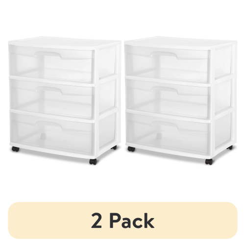 (2 pack) Sterilite Wide 3 Drawer Cart White