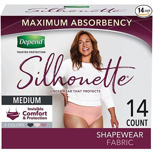 Depend Silhouette Adult Incontinence and Postpartum Underwear for Women, Medium (32–42" Waist), Maximum Absorbency, Black/Pink/Berry, 14 Count - Medium (14 Count)