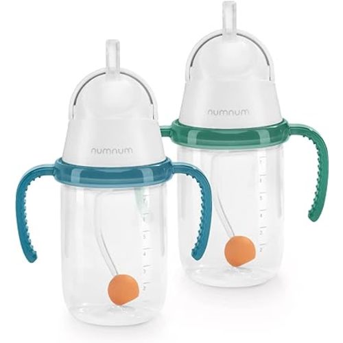NumNum Weighted Straw Cup for Infant, 6-12 months & Toddler - Expert Endorsed 7oz Training Baby Cups w/Removable Handles - Easy to Use Self Feeding & Babies Drinking Skills - 100% Food-Grade Silicone
