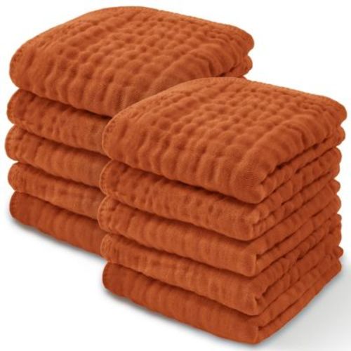Baby Washcloths Muslin Cotton, Large 10”x10” By Comfy Cubs (fern, Pack Of 10)