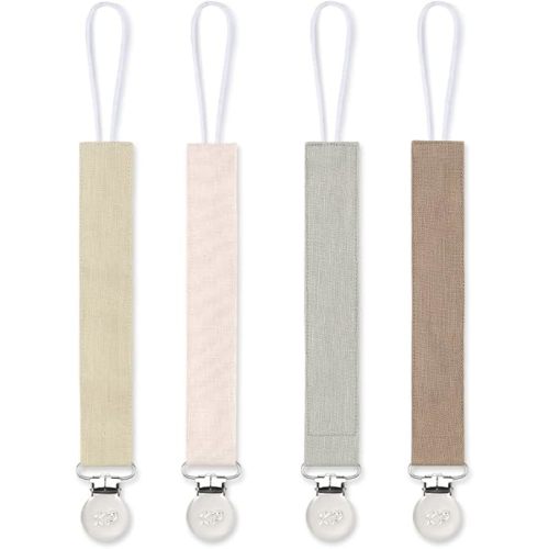 Pacifier Clip for Boys and Girls, 4 Pack Pacifier Holder Fabric Leash Binky Holder with Clip Unisex Baby Shower Birthday Christmas Set 4 Pack