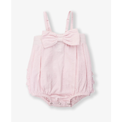 Bow Front Bubble Woven Romper | RuffleButts & RuggedButts, Pink Seersucker, 0-3 Months
