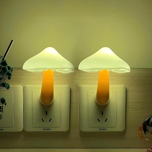 Night Lights Plug into Wall - 2-Pack Sensor LED Mushroom Light, Cute Energy Saving Mushroom Lamp for Kids Adults Living Room Bedroom Kitchen, Bathroom Toilet, Stairs, Hallway Corridor, Warm White