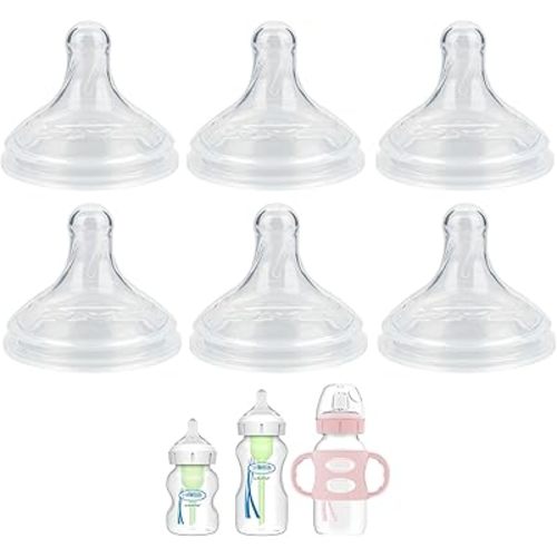 Silicone Nipple for Dr. Brown's Natural Flow Level 2 Wide-Neck Baby Bottle, 3m+, Medium Flow, 6 Count