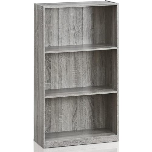 Furinno Basic 3-Tier Bookcase Storage Shelves, French Oak Grey