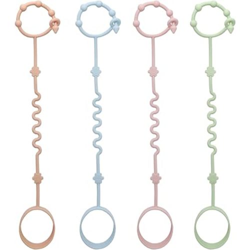 RTMOK (4Pcs) Sippy Cup Strap Keep Bottles and Sippy Cups Off The Floor, Sippy Cup Holder Strap Suitable for High Chairs, Strollers and Water Bottles- Dishwasher Safe