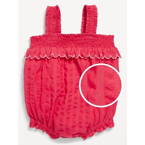 Sleeveless Ruffle-Trim Smocked One-Piece Romper for Baby
