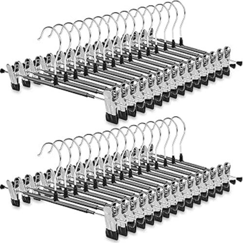 30 Pack Pant Hangers with Clips - POZEAN Skirt Hanger with Adjustable Clips, Clip Hangers Space Saving for Pants, Skirts, Jeans, Shorts, Kids Clothes and More(Black)