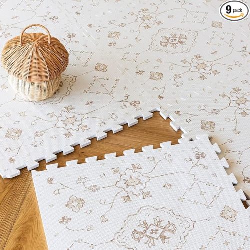 Lillefolk Baby Play Mat for Floor – 6x6ft Vintage |PFAS Free Non Toxic Premium EVA Foam Tiles for Tummy Time, Crawling & Playpen – No Loose Edges Interlocking Mat for Babies & Toddlers (9 Tiles)