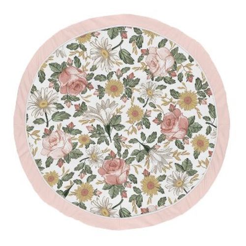 Sweet Jojo Designs Girl Baby Tummy Time Playmat Vintage Floral Pink Green and Yellow
