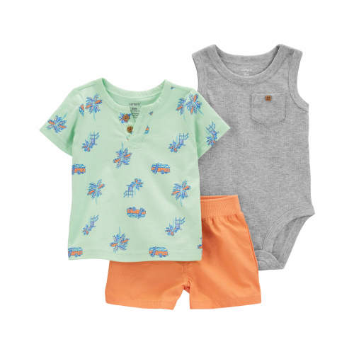 Baby 3-Piece Palm Tree Diaper Cover Set - Style,Green/Orange