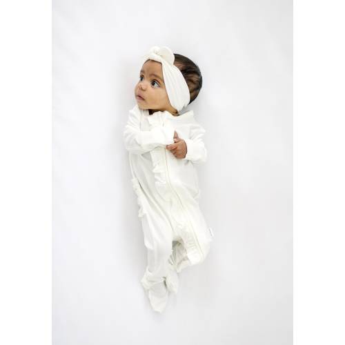 White Ruffle Footed Onepiece, White Baby Footed Sleeper, Baby Pajamas, Girl, Bamboo Fabric, Newborn Coming Home hospital outfit, Baptism