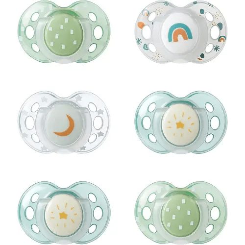 Tommee Tippee Nighttime pacifiers, 18-36 months, 6 pack of glow in the dark pacifiers with symmetrical silicone baglet