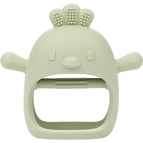 Silicone Baby Teething Toys, chick Baby Teether Toy for 3+ Months, Baby Chew Toys for Sucking Needs, Never Drop Baby Mitten Teether for Soothing Teething Pain Relief, Easy Clean (Green)