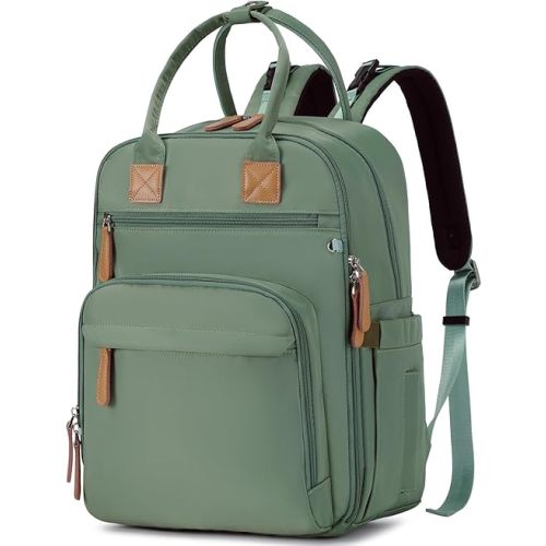 18 Pockets Diaper Bag Backpack with Waterproof Pockets and Stroller Buckle, Convertible Tote Bag (Green)