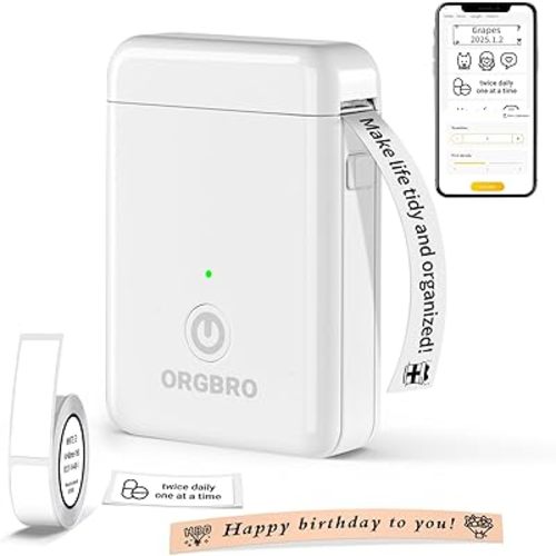 ORGBRO Label Maker Machine with Tape, X1 Portable Bluetooth Mini Label Printer, Continuous Waterproof Label, Wireless Thermal Small Label Makers with Multiple Templates for School Office Home