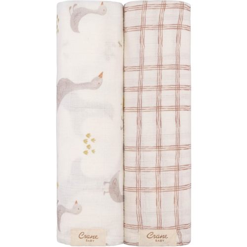 Crane Baby Charlie 2-pc. Farmhouse Tractor Dot Swaddle Set, 100% Cotton Muslin Swaddle Blankets for Newborns, Baby Boy Blanket Neutral, Infant Receiving Blankets for Boys, Rustic Farm Nursery Decor