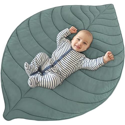 NZY Leaf Cotton Baby Play Mat for Floor Machine Washable Infants Soft Cushion Tummy Time Activity Crawling Gyms & Playmats BPA-Free Non-Toxic Green Baby Floor Mats