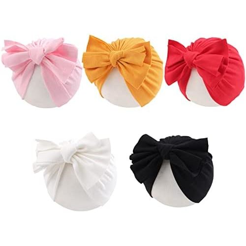 Baby Girl Turban Newborn Beanies Hat 5 Pieces Cotton Infant Girls Headwraps Toddler Kids Hats 0-3 Years