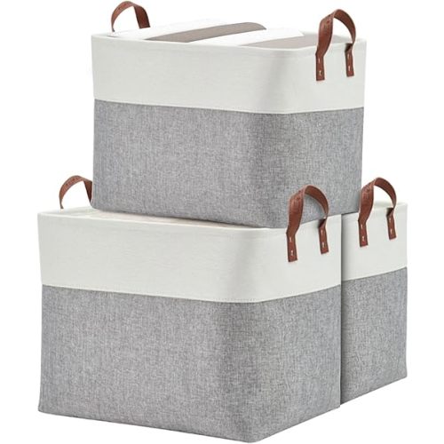 DECOMOMO Fabric Storage Basket Large Closet Storage Bins for Toys Nursery & Laundry Storage (Grey & White, XXL - 3 Pack)
