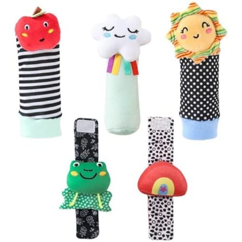 The Peanutshell Sock Rattles Set of 5 - Girl Boy Rattle Socks, Baby Toys 0-6-12 Month, Animal Newborn High Contrast Baby, Infant, Newborn Toys 0-3 0-6 Months Old Babies - Montessori