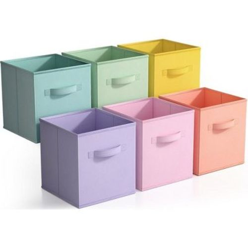Sorbus 11 Inch 6 Pack Foldable Fabric Storage Cube Bins With Handles - For Organizing Pantry, Closet, Nursery, Playroom, And More (light Pastels)