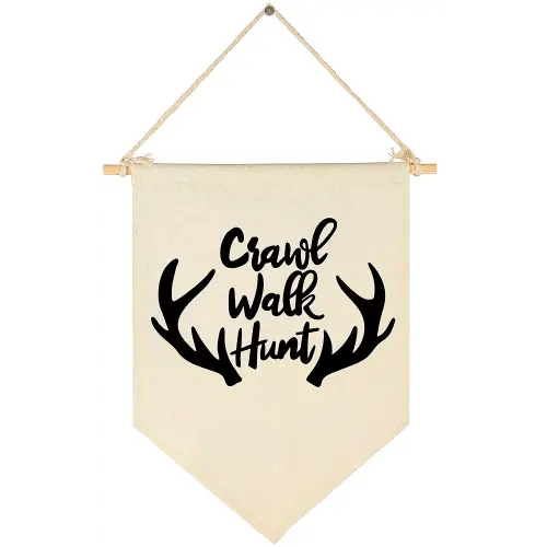 Crawl Walk Hunt,Woodland Deer-Flag Sign Gifts for Baby Newborn Boys Girls Kids-Banner Wall Decor Present for Nursery Bedroom Playroom Front Door-Baby Gift Shower-New Home Birthday Christmas Gift