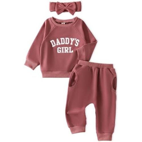 AMAWMW Infant Baby Girl Clothes Long Sleeve Loose Sweatshirts Pockets Pants Headband Outfits Fall Winter Spring Gift