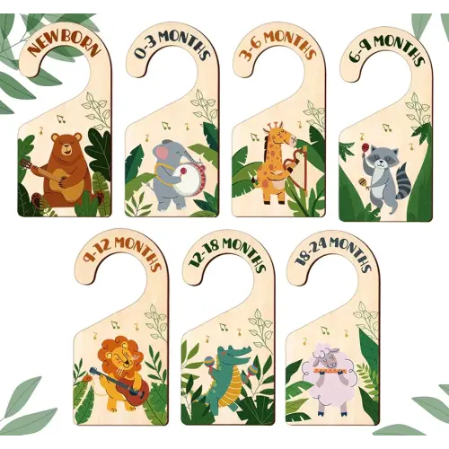HOUÍSM Safari Baby Closet Dividers Double-Sided Nursery Month Size Dividers from Newborn to 24M, Wooden Baby Clothes Hanger Dividers for Nursery Decor & Organization Baby Boy Girls Baby Party Gift