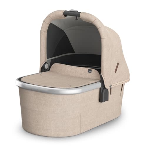 UPPAbaby Bassinet V3 - Compatible with Vista, Cruz, Ridge, Minu Strollers - Overnight Sleep Solution - Mattress, Sheet and Bug Shield Included - Declan (Oat Mélange/Silver Frame)
