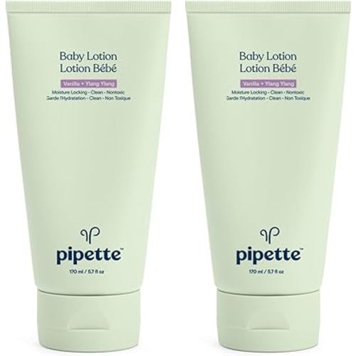 Pipette Baby Lotion - New & Improved Formula, Hydration & Natural Moisture of Baby's Delicate Skin, Renewable Plant-Derived Squalane, Vanilla + Ylang Ylang Aroma, 5.7 fl oz (Pack of 2)
