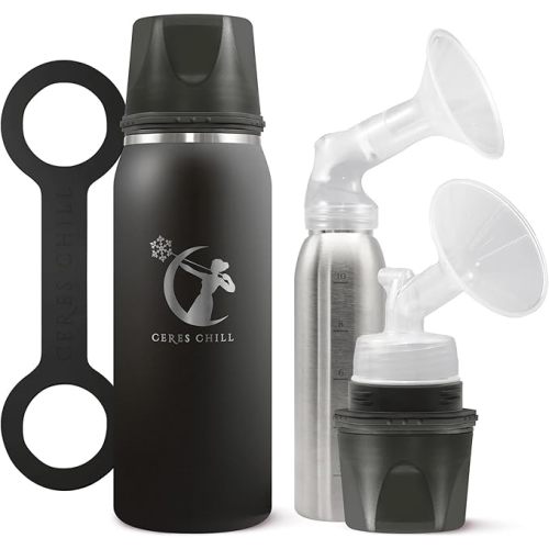 CERES CHILL OG Breastmilk Chiller, Reusable Storage Container, Up to 34 oz. - Bottle Cooler Keeps Milk at Safe Temperatures for Up to 20 Hours, Connects w/Most Pumps (Black or White)